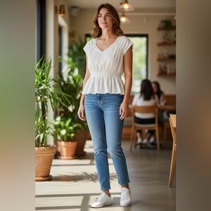 Old Navy Cream V-Neck Textured Blouse XXL